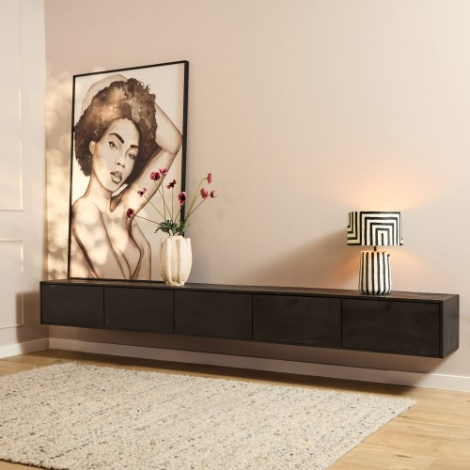 Zwevend Tv meubel Vision Black | 280 cm in vooraanzicht