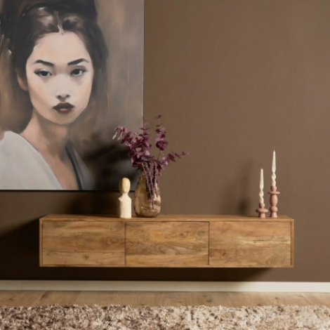 Zwevend tv meubel Vision Licht mango 160 cm in vooraanzicht