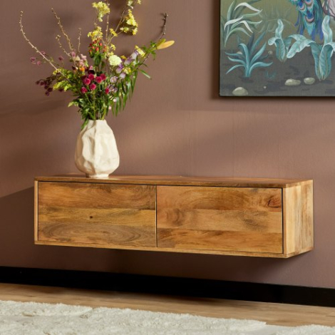 Zwevend tv meubel Vision Naturel mangohout 120 cm in vooraanzicht