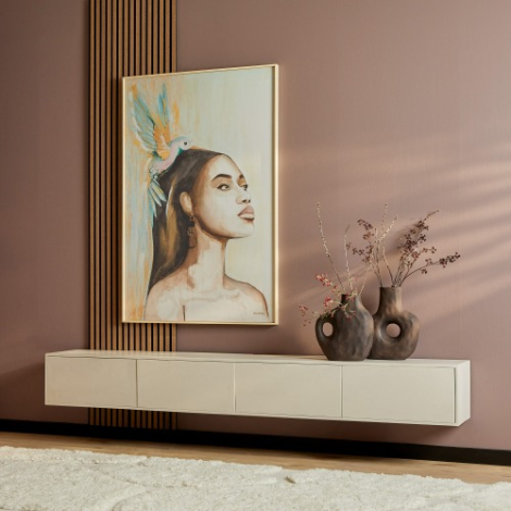 Zwevend tv meubel Vision Zand mangohout 240 cm in vooraanzicht