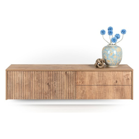 Zwevend tv meubel Vivian 160 cm barnwood met groeffronten, zwevend aan de wand