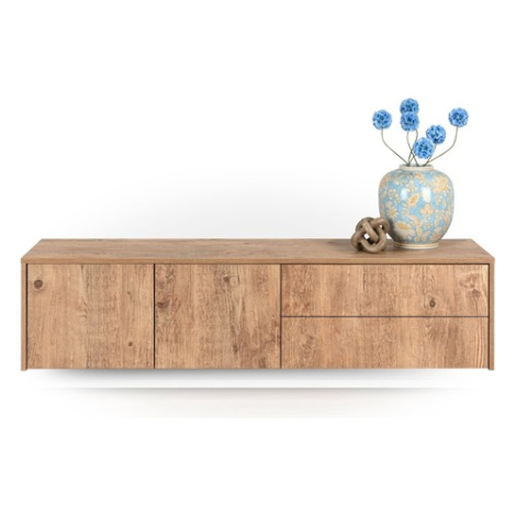 Zwevend tv meubel Vivian 160 cm barnwood met vlakke fronten, zwevend aan de wand