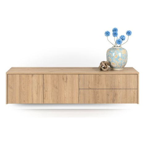 Zwevend tv meubel Vivian 160 cm naturel met vlakke fronten, zwevend aan de wand