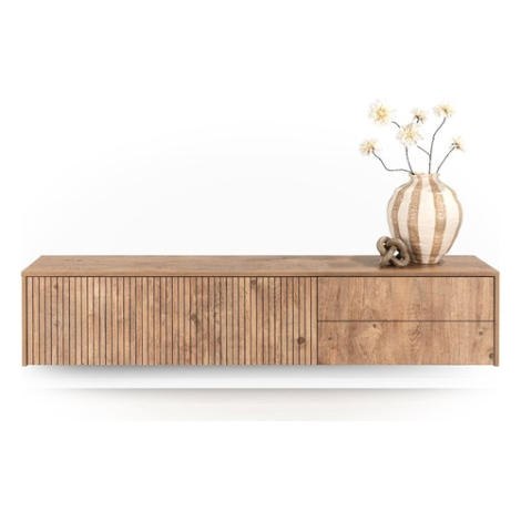 Zwevend tv meubel Vivian 190 cm barnwood met groeffronten, zwevend aan de wand