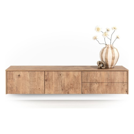 Zwevend tv meubel Vivian 190 cm barnwood met vlakke fronten, zwevend aan de wand