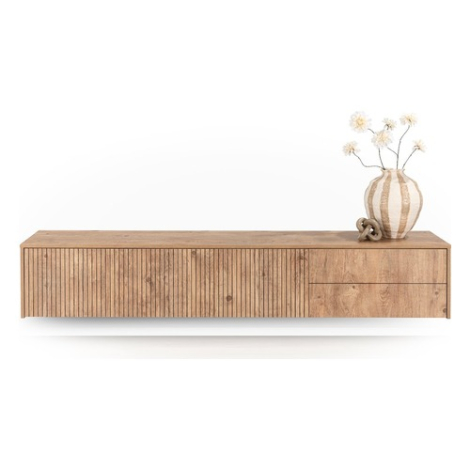 Zwevend tv meubel Vivian 220 cm barnwood met groeffronten, zwevend aan de wand