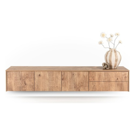 Zwevend tv meubel Vivian 220 cm barnwood met vlakke fronten, zwevend aan de wand