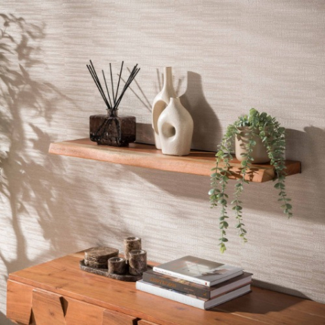 Zwevende wandplank 90 cm Brix met boomstamuiteinden - sfeerfoto