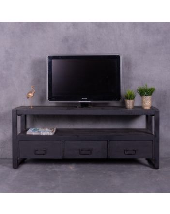 Industrieel tv meubel mangohout zwart.