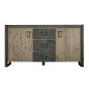 Dressoir betonlook. Dit dressoir is gemaakt van acaciahout omringd met metaal. Het dressoir heeft twee deurtjes en drie lades.