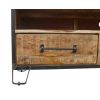 Detailfoto: Industrieel tv meubel 180 cm gemaakt van mangohout gecombineerd met staal. Tv meubel heeft drie lades en een groot open vak. 