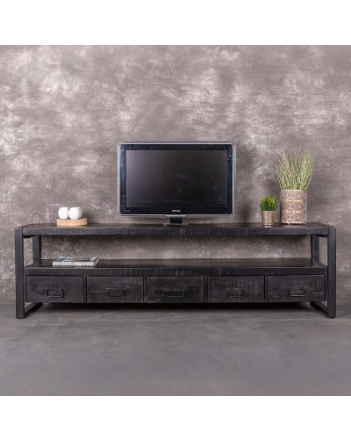 Zwart tv meubel mangohout 210 cm breed.