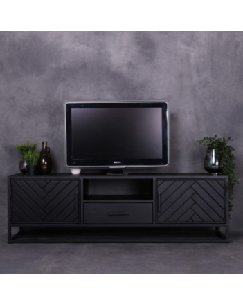 Zwart tv meubel met visgraat motief.