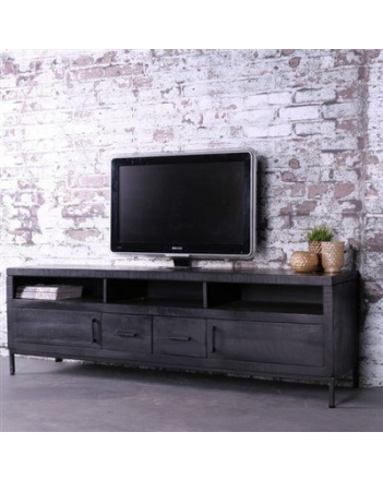 TV meubel zwart mangohout. Met laden, deuren en open vak.