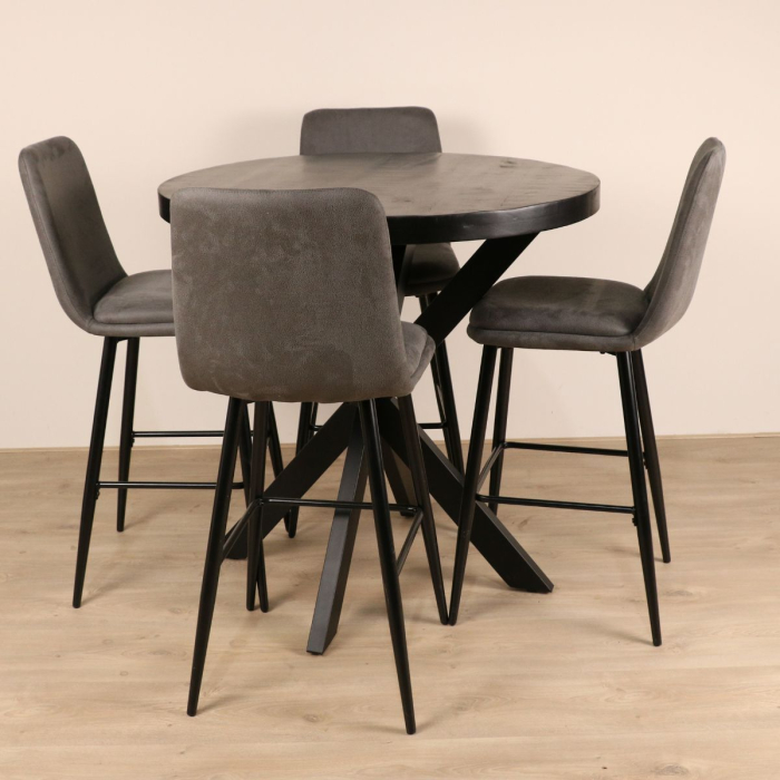 Ronde bartafel zwart 100cm gemaakt van mangohout