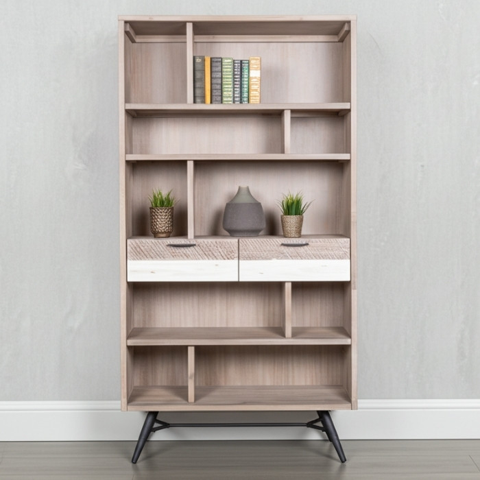 Acaciahouten boekenkast met lades.