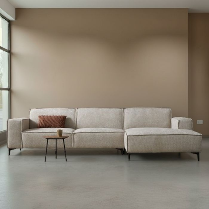 Bankstel River in de kleur beige met chaise longue rechts. 