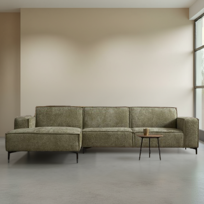 Hoekbank River in groen met chaise longue. 