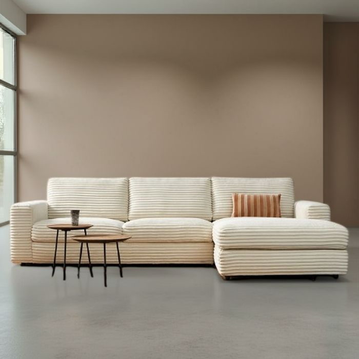 Hoekbank Uno met ribstof in de kleur beige. 