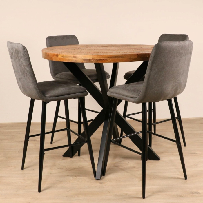 Ronde houten bartafel met krukken