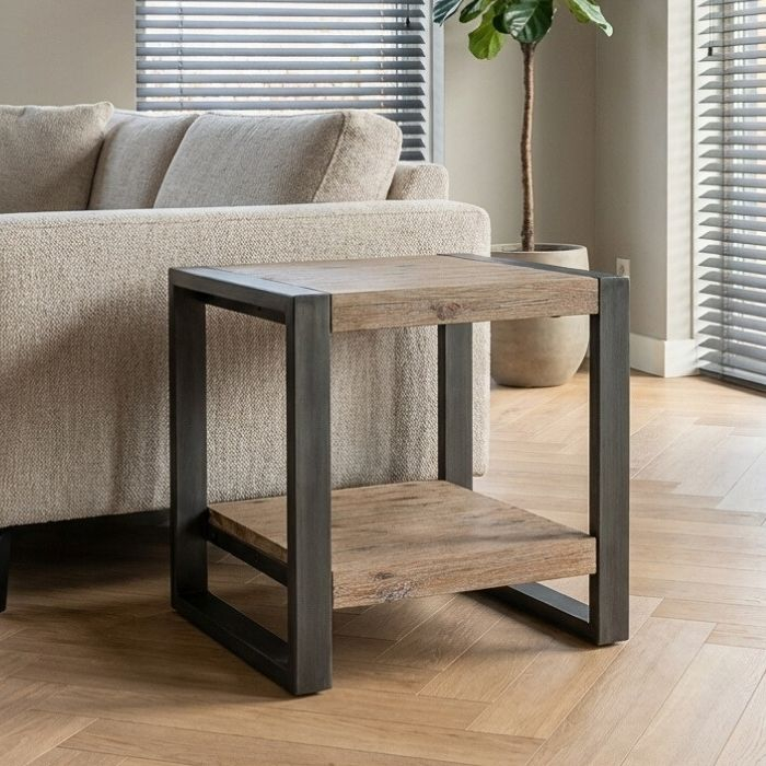 Bijzettafel acacia met metalen frame