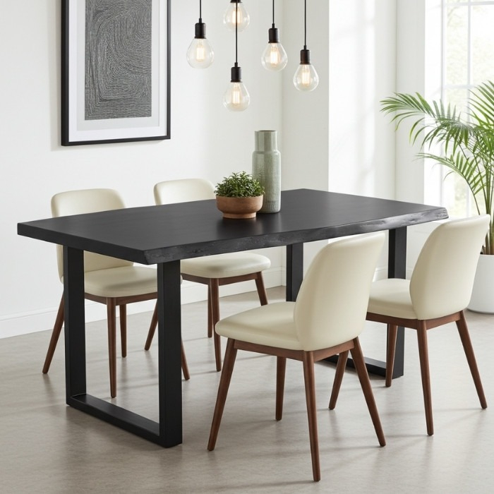 Boomstam eettafel zwart acacia.