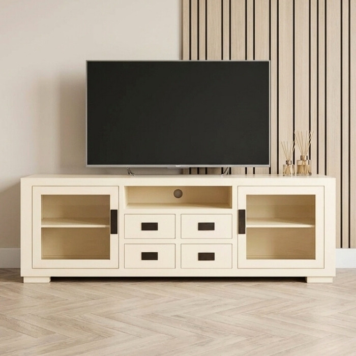 Chinees tv meubel met glazen deuren, lades en een open vak