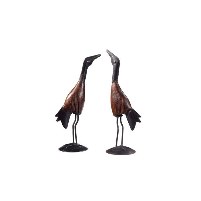 Reigers van metaal met hout: Decoratieve vogels. 30 cm hoog