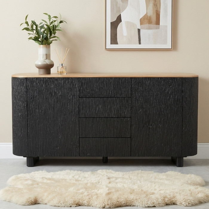 Zwart dressoir met eiken bovenblad 180 cm