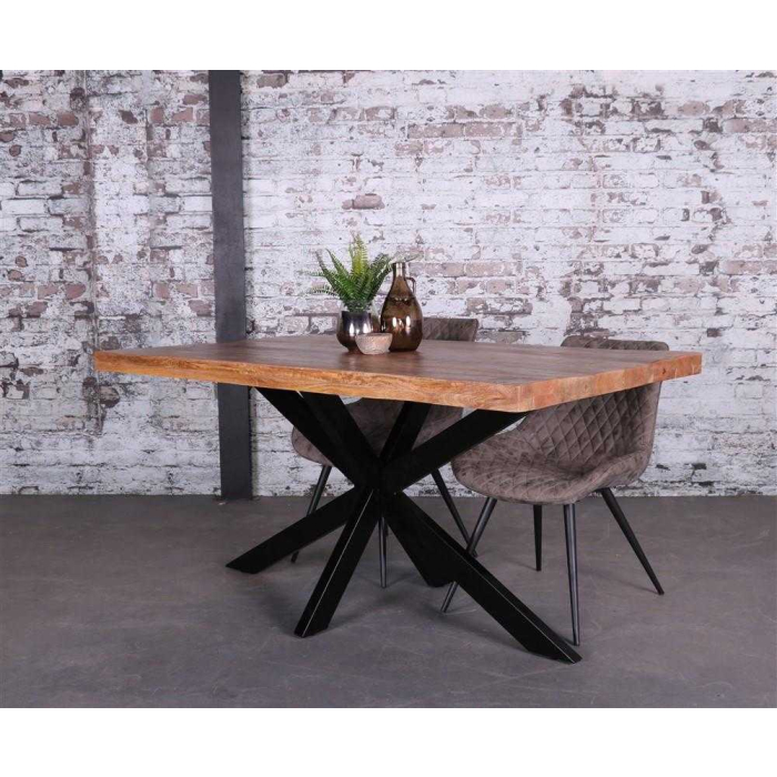 industriële eetkamertafel mangohout met spinpoot