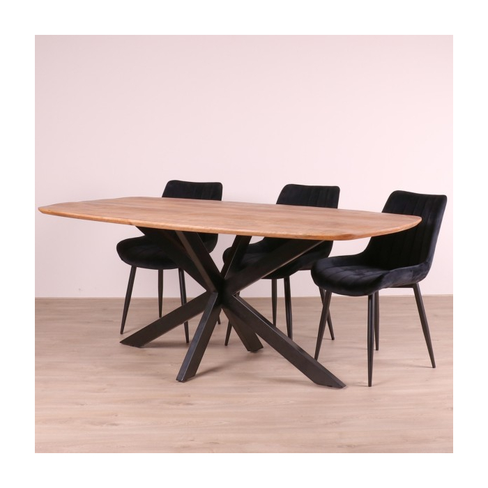 Mangohouten eettafel Deens ovaal met Swiss edge. 200*100cm