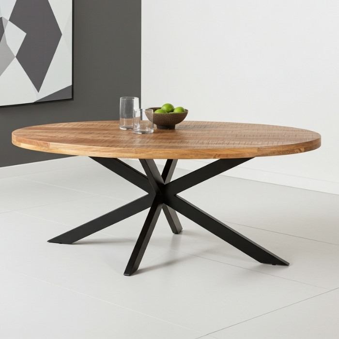Eettafel ovaal mangohout 200 cm met spinpoot.