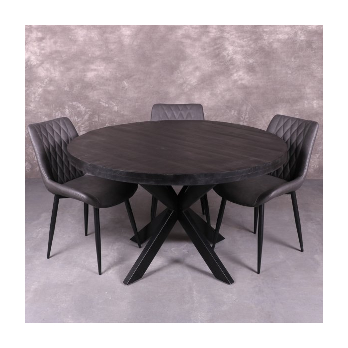 Ronde zwarte eettafel 120 cm voor 4 personen. Met stoelen.