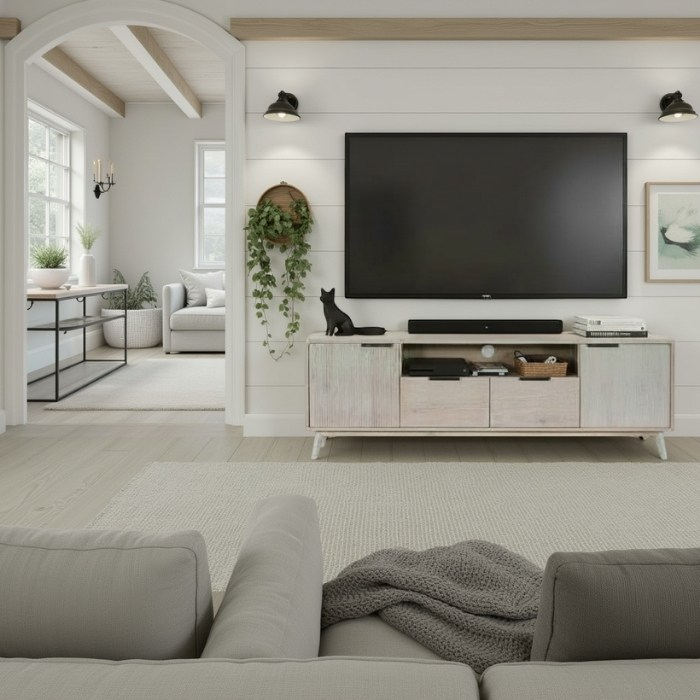 Sfeerafbeelding eiken tv-meubel white wash 180 cm. 