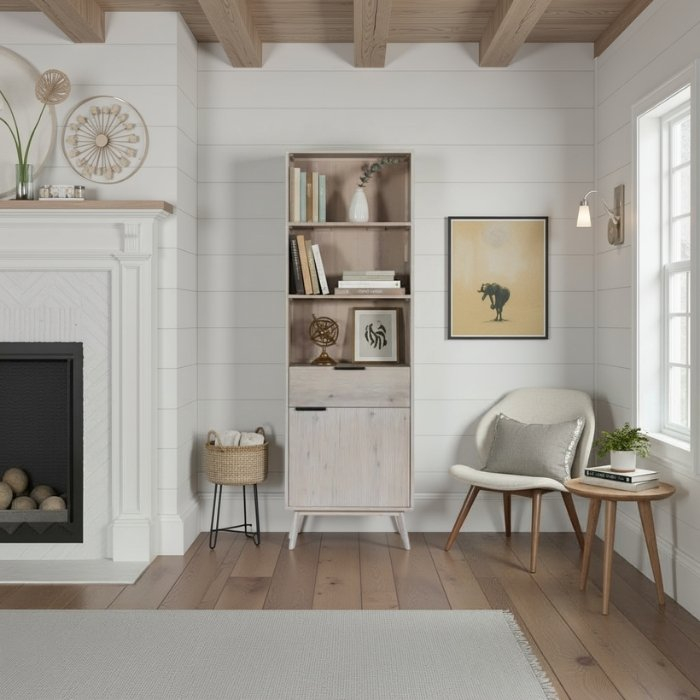 Sfeerafbeelding eikenhouten boekenkast wit. 