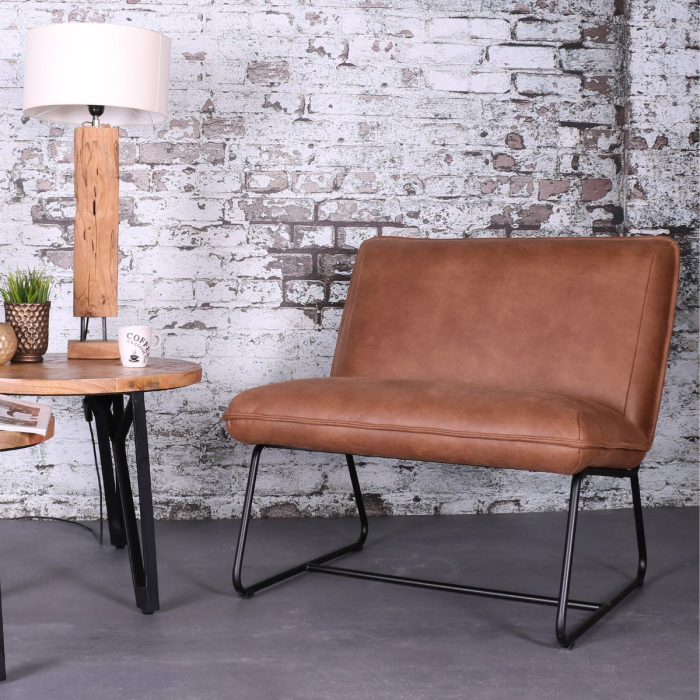 Lederen industriële fauteuil in de kleur cognac