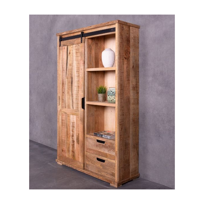 Mangohouten kast met schuifdeur.