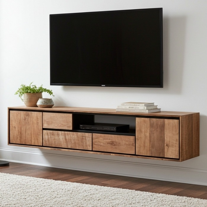 Tv meubel hangend teak 195 cm breed.