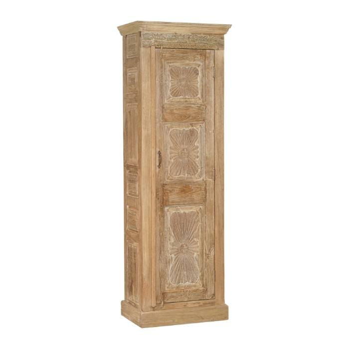 Hoge smalle kast van teakhout met 1 deur.