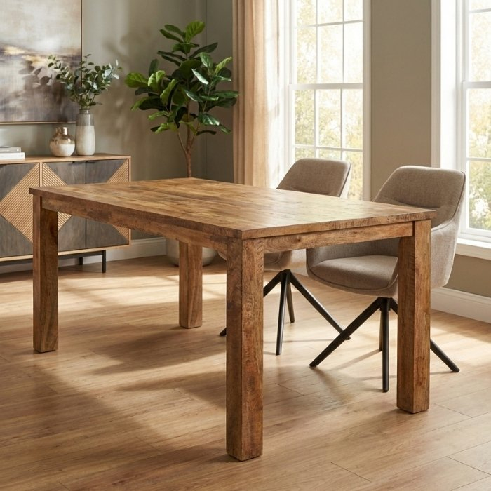 Eettafel mangohout met rechthoekig blad en houten poten