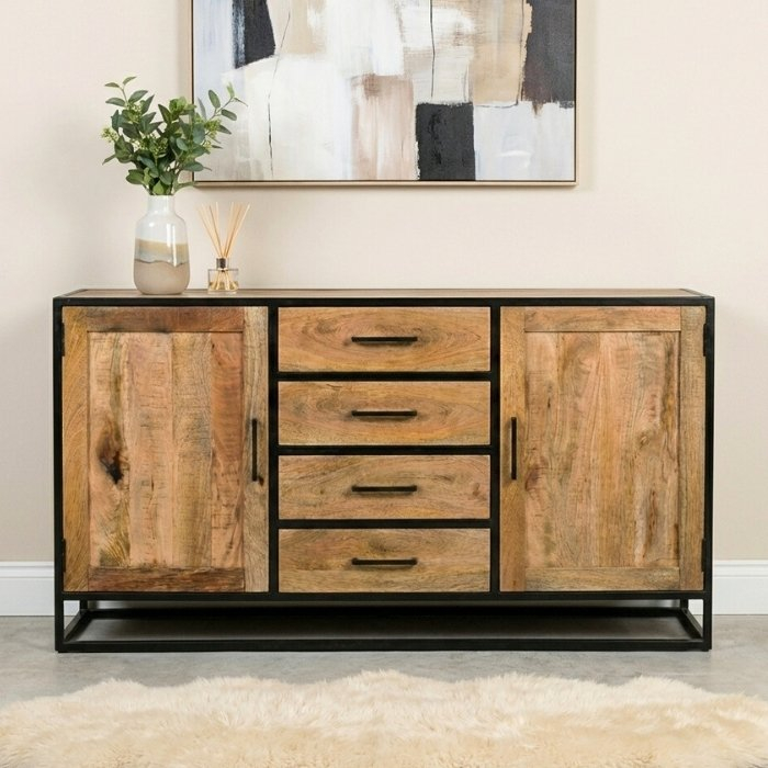 Mangohouten dressoir met 2 deuren en 4 lades