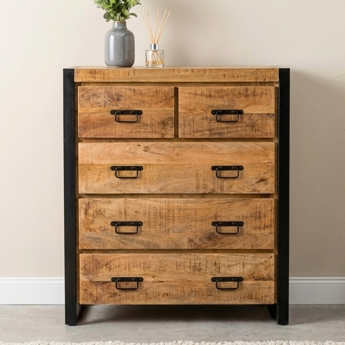 Mangohouten ladekast met vijf lades