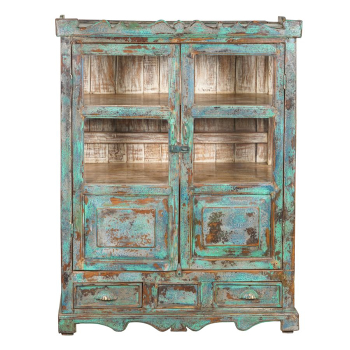 Klein vitrine kastje blauw met groen