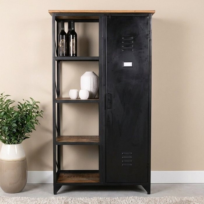 Industriële lockerkast mango hout en staal