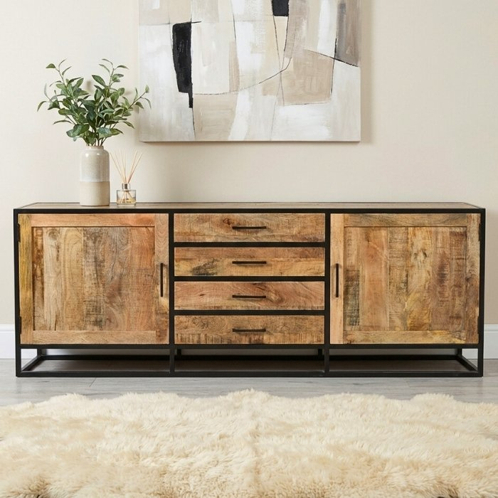 Mangohouten dressoir 210 cm met lades en deuren