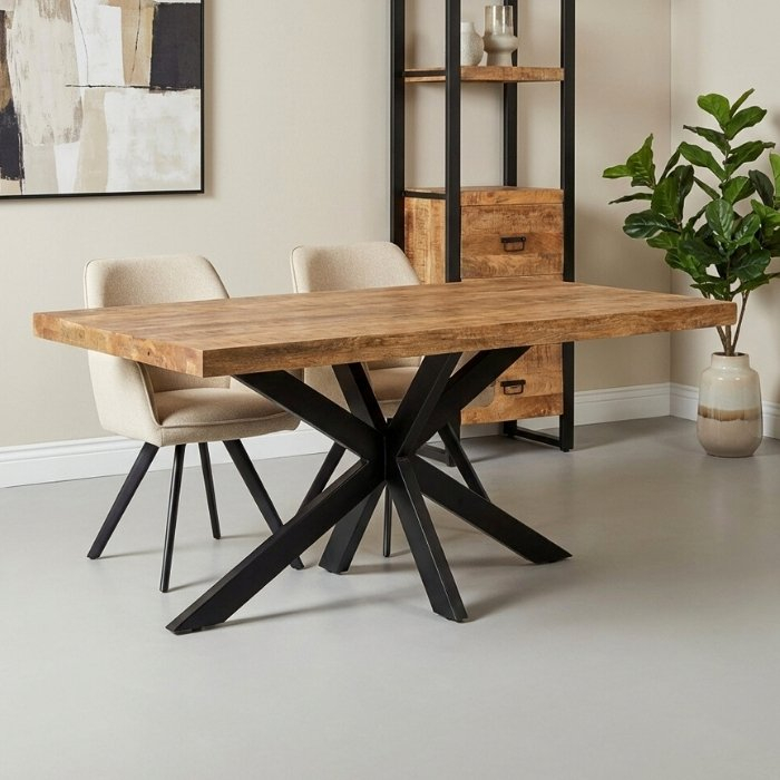 Mangohouten eettafel met spinpoot 180 cm.