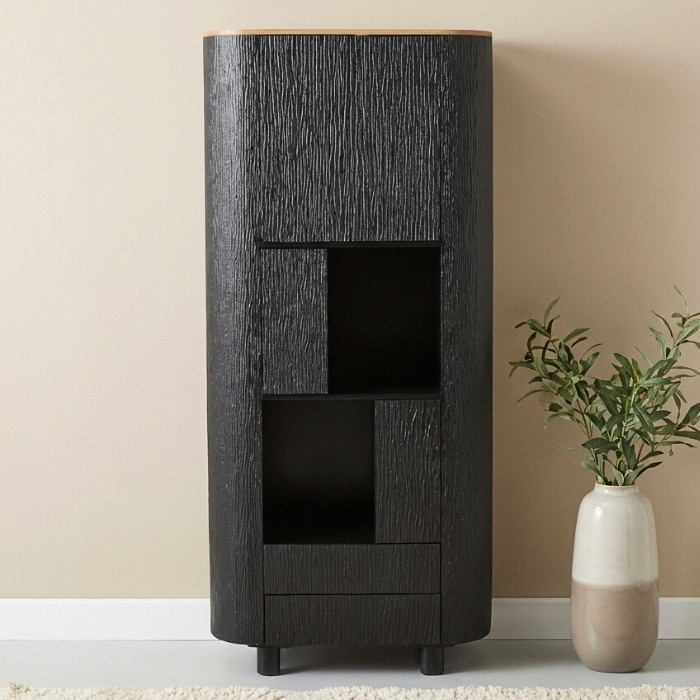 Kast zwart mangohout met eiken bovenblad