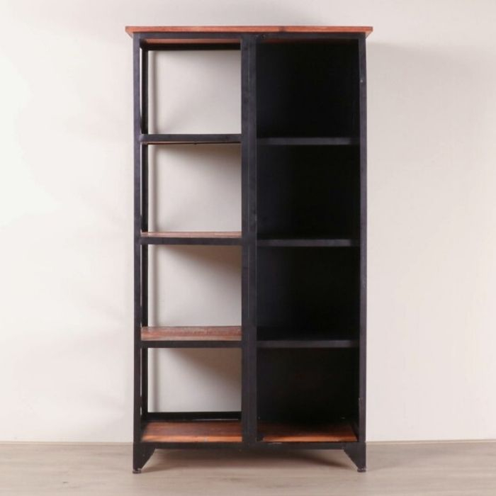 Open kast met zwart metaal en mangohout. 