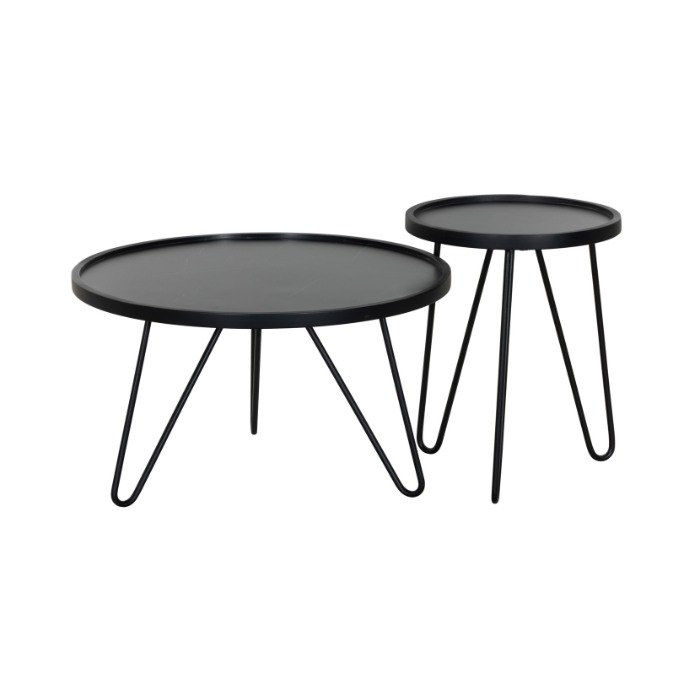 Ronde bijzettafel in het zwart groot en een kleine. 