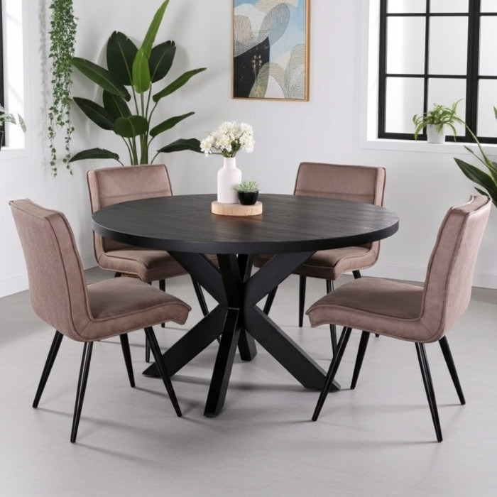 Zwarte eettafel rond in twee maten.